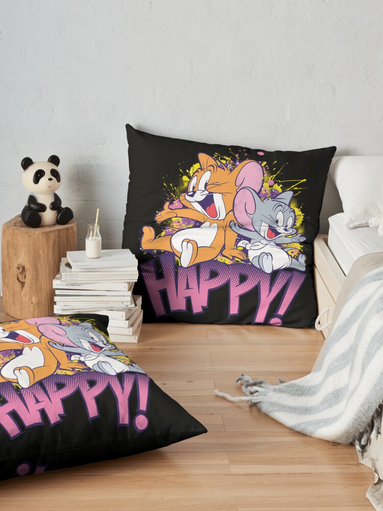Tom And And Nibbles Happy Long Sleeve T Shirt Throw Pillow - Image 2