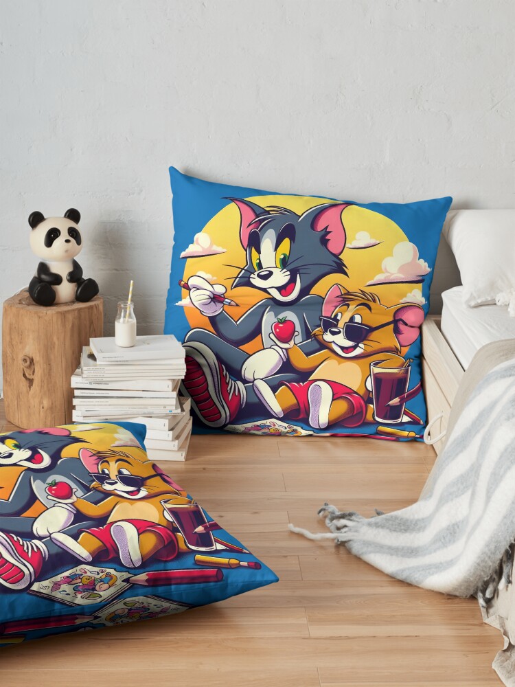 Cartoon Buddies Nostalgic Drawing Time Throw Pillow - Image 2